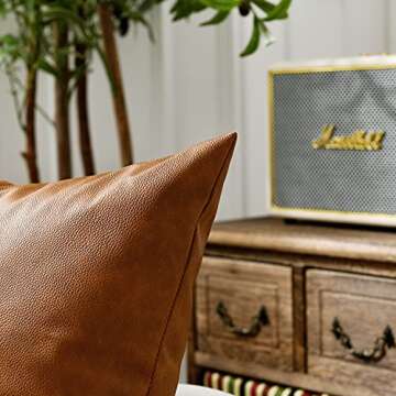 Zceconce Faux Leather Pillow Covers Waterproof Outdoor Lumbar Pillows for Patio Furniture Couch, Set of 2 Durable Thick Rectangle Throw Pillows, 12x20 Inch, Brown