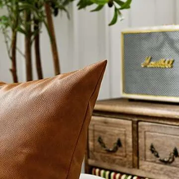 Zceconce Faux Leather Pillow Covers Waterproof Outdoor Lumbar Pillows for Patio Furniture Couch, Set of 2 Durable Thick Rectangle Throw Pillows, 12x20 Inch, Brown