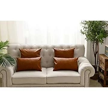 Zceconce Faux Leather Pillow Covers Waterproof Outdoor Lumbar Pillows for Patio Furniture Couch, Set of 2 Durable Thick Rectangle Throw Pillows, 12x20 Inch, Brown