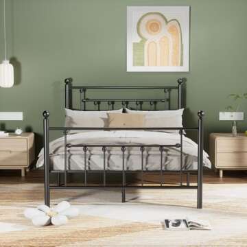 Stylish VECELO Queen Metal Bed Frame with Storage