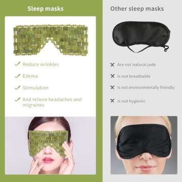 Jade Eye Mask,Large Facial Cooling Mask with 100% Real Jade for Hot & Cold Therapy,Green Jade Facial Eyes Sleeping Mask Relief Eye Cover