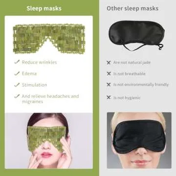 Jade Eye Mask,Large Facial Cooling Mask with 100% Real Jade for Hot & Cold Therapy,Green Jade Facial Eyes Sleeping Mask Relief Eye Cover