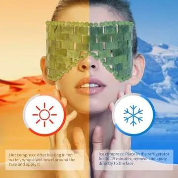 Jade Eye Mask,Large Facial Cooling Mask with 100% Real Jade for Hot & Cold Therapy,Green Jade Facial Eyes Sleeping Mask Relief Eye Cover