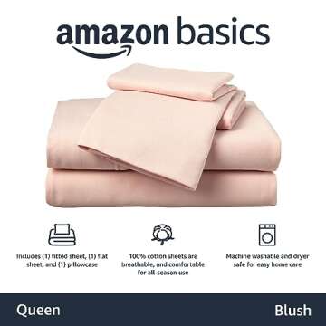 Amazon Basics 4 Piece Bed Sheets Set, 100% Cotton Jersey, Includes Super Soft, Flat and Fitted Sheet...