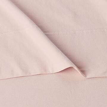 Amazon Basics 4 Piece Bed Sheets Set, 100% Cotton Jersey, Includes Super Soft, Flat and Fitted Sheets, Pillowcase, Queen, Blush, Solid