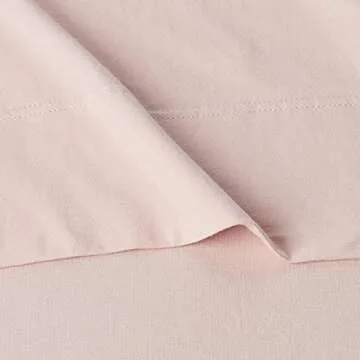 Amazon Basics 4 Piece Bed Sheets Set, 100% Cotton Jersey, Includes Super Soft, Flat and Fitted Sheets, Pillowcase, Queen, Blush, Solid