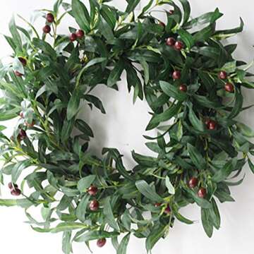 SMLJFO Door Wreath Artificial Olive Wreath 22inch Green Leaves Wreath Spring Wreath with Olive Fruit for Front Door,Window, Wall, Wedding Indoor Outdoor Decor,55cm(210302HT26-10647-1828599191)