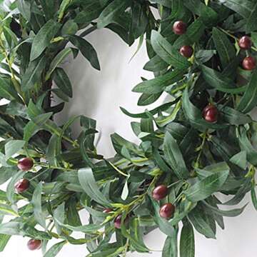 SMLJFO Door Wreath Artificial Olive Wreath 22inch Green Leaves Wreath Spring Wreath with Olive Fruit for Front Door,Window, Wall, Wedding Indoor Outdoor Decor,55cm(210302HT26-10647-1828599191)