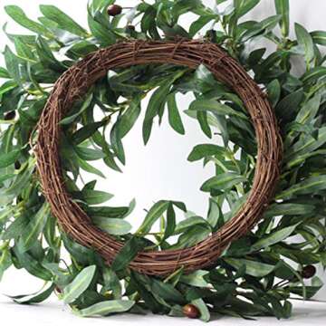 SMLJFO Door Wreath Artificial Olive Wreath 22inch Green Leaves Wreath Spring Wreath with Olive Fruit for Front Door,Window, Wall, Wedding Indoor Outdoor Decor,55cm(210302HT26-10647-1828599191)