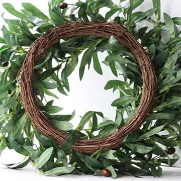SMLJFO Door Wreath Artificial Olive Wreath 22inch Green Leaves Wreath Spring Wreath with Olive Fruit for Front Door,Window, Wall, Wedding Indoor Outdoor Decor,55cm(210302HT26-10647-1828599191)