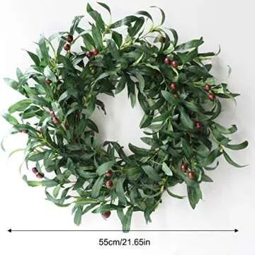 SMLJFO Door Wreath Artificial Olive Wreath 22inch Green Leaves Wreath Spring Wreath with Olive Fruit for Front Door,Window, Wall, Wedding Indoor Outdoor Decor,55cm(210302HT26-10647-1828599191)