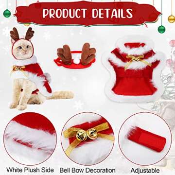 3 Pieces Christmas Pet Costumes Outfit Set Includes Puppy Cat Cloak with Star and Pompoms Kitten Dog...