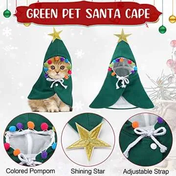 3 Pieces Christmas Pet Costumes Outfit Set Includes Puppy Cat Cloak with Star and Pompoms Kitten Dog Antlers Headband Pet Reindeer Headwear Cat Santa Cape with Bell Pet Costume Accessories (Medium)