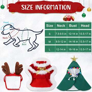 3 Pieces Christmas Pet Costumes Outfit Set Includes Puppy Cat Cloak with Star and Pompoms Kitten Dog Antlers Headband Pet Reindeer Headwear Cat Santa Cape with Bell Pet Costume Accessories (Medium)