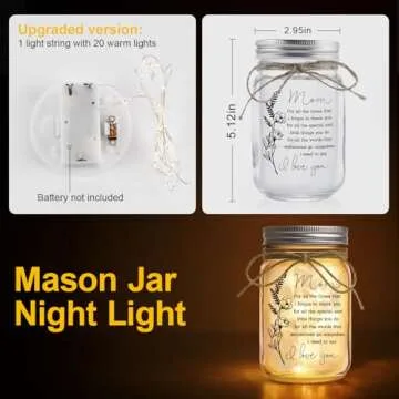 Charming Mason Jar Night Light Gift for Moms and Grandmas