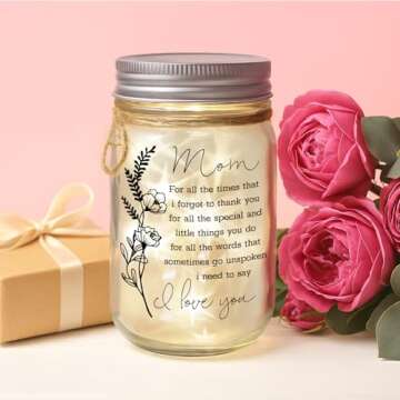 Charming Mason Jar Night Light Gift for Moms and Grandmas