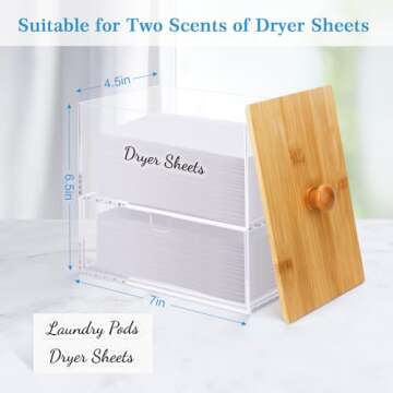 JYPS Acrylic Dryer Sheet Holder with Drawer and Bamboo Lid, Clear Laundry Room Organization and Stor...