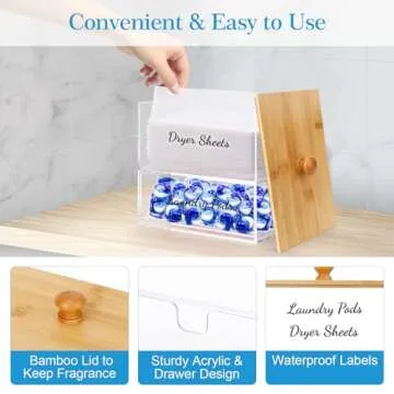 JYPS Acrylic Dryer Sheet Holder with Bamboo Lid for Organization
