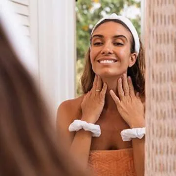 FROG SAC Spa Headband for Washing Face, Teen Girls White Terrycloth Skincare Headbands and Wristband...