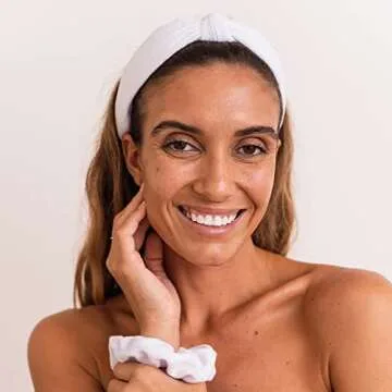 FROG SAC Spa Headband for Washing Face, Teen Girls White Terrycloth Skincare Headbands and Wristbands, Soft Facial Makeup Towel Head Band, Skin Care Girl Hair Accessories
