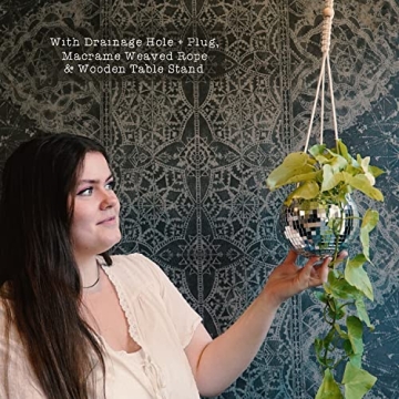 Lunar Sol Disco Ball Planter with Macrame and Stand