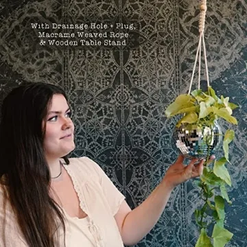 Lunar Sol Disco Ball Planter with Macrame and Stand