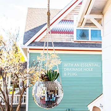 Lunar Sol Disco Ball Planter with Macrame and Stand