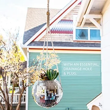 Lunar Sol Disco Ball Planter with Macrame and Stand