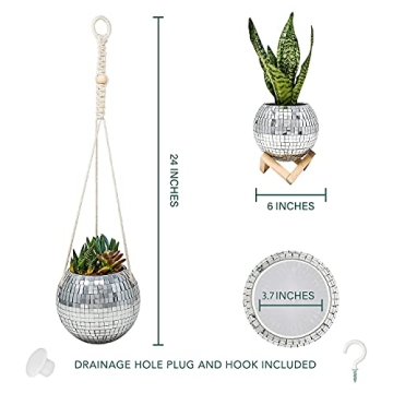 Lunar Sol Disco Ball Planter with Macrame and Stand