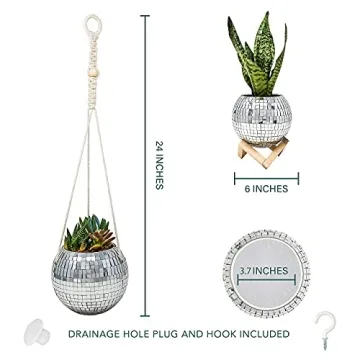 Lunar Sol Disco Ball Planter with Macrame and Stand