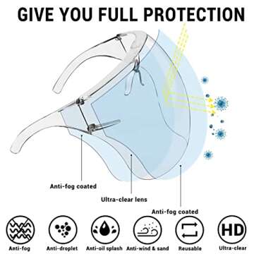 4 Pack Face Shield with Glasses, Face Mask Shield Anti-Fog Clear Ultra Clear Reusable Protective Plastic Face Shield Mask Droplet Splash Guard for Women Men Kids