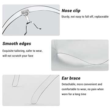 4 Pack Face Shield with Glasses, Face Mask Shield Anti-Fog Clear Ultra Clear Reusable Protective Plastic Face Shield Mask Droplet Splash Guard for Women Men Kids