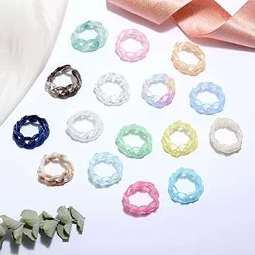 INENIMARTJ Colorful Chunky Chain Rings Set for Women