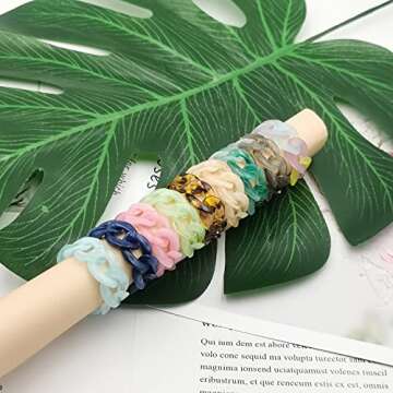 INENIMARTJ Colorful Resin Chunky Chain Rings Acrylic Rings Set for Women Rings With Chain Y2K Plastic Rings Vintage Finger Chain Rings Jewelry (A)