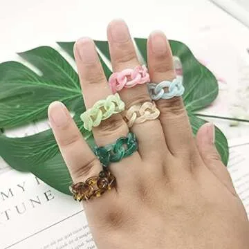 INENIMARTJ Colorful Chunky Chain Rings Set for Women