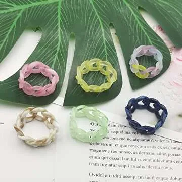 INENIMARTJ Colorful Chunky Chain Rings Set for Women