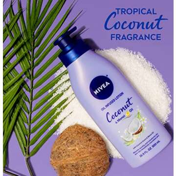 NIVEA Oil Infused Coconut and Monoi Oil Body Lotion, Non-Greasy Coconut Scented Lotion Moisturizes for 24+ Hours, 16.9 Fl Oz Pump Bottle