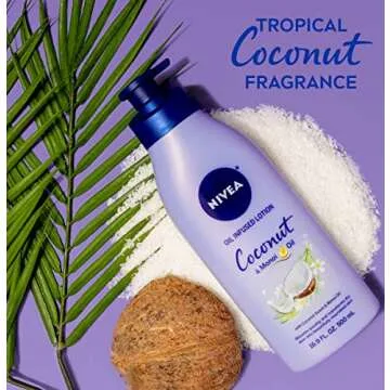 NIVEA Oil Infused Coconut and Monoi Oil Body Lotion, Non-Greasy Coconut Scented Lotion Moisturizes for 24+ Hours, 16.9 Fl Oz Pump Bottle