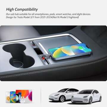 MOWLICAS New OEM Design for Tesla USB Hub (Carbon Fiber), with Retractable Cables is Necessary Tesla...