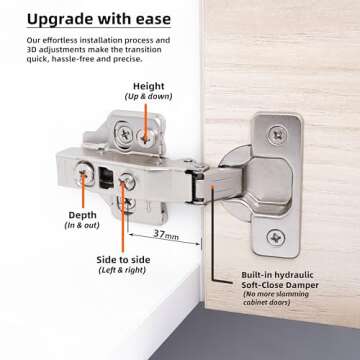 DecoBasics Full Overlay European Soft Close Cabinet Hinges for Kitchen Cabinets (20 Pcs) -105° Frameless Concealed Cabinet Door Hinge -3 Way Adjustability & Clip on Plate for Easy Installation