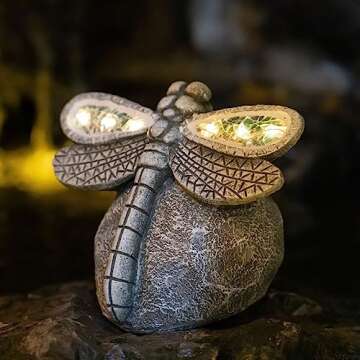 Rezpuao Solar Dragonfly Garden Statue for Outdoor Decoration