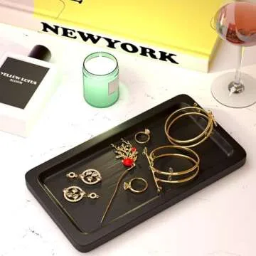 Elegant YELLOW LOTUS Black Bathroom Tray - Versatile Organizer