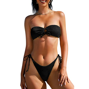 ZAFUL O Ring Bandeau Bikini Set - Sexy Strapless 2 Piece Swimsuit in Black