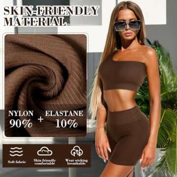 Floraltop 4 Pcs Women's Workout Sets Pilates Exercise Outfit Ribbed Scoop Neck Sports Bra Shorts Leggings Gym Clothes Set (Coffee,Large)