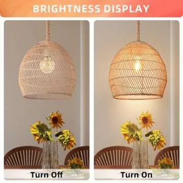 Arturesthome Mini Natural Rattan Pendant Light for Kitchen Island, Woven Lamp Shade Chandelier, Handmade Hanging Ceiling Light Lampshade, Rope Lamp D 9.8inx10.6in