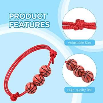 20 Pcs Basketball Party Favors Basketball Charm Bracelets Birthday Party Christmas Holiday Gifts Basketball Wristbands Adjustable Sport Ball Bracelet for Adults Team Basketball Party Decorations