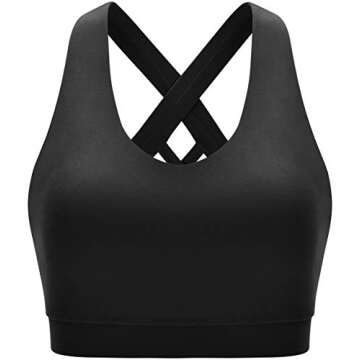 RUNNING GIRL Sports Bra for Women, Criss-Cross Back Padded Strappy Sports Bras Medium Support Yoga Bra with Removable Cups (2353D-Black,M)