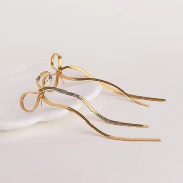Gold Bow Dangle Earrings for Women - Elegant Fashion Jewelry
