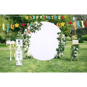 White Round Backdrop Cover 7.2x7.2ft White Arch Backdrop Cover Circle Birthday Photo Photography Bac...