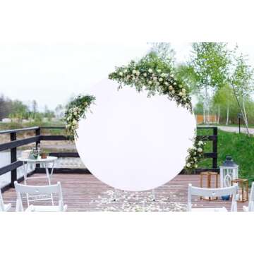 White Round Backdrop Cover 7.2x7.2ft White Arch Backdrop Cover Circle Birthday Photo Photography Background for Party Baby Shower Wedding Decorations